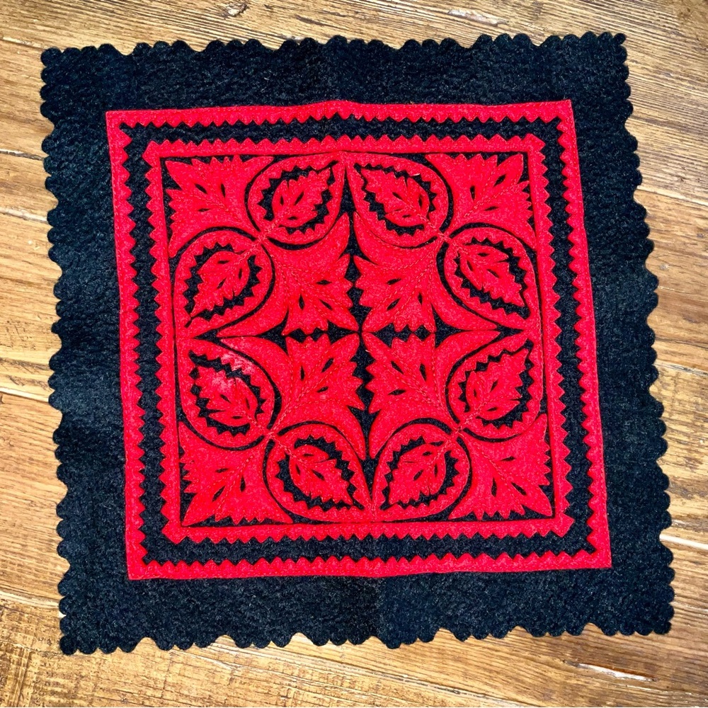 Vintage Hungarian felt artwork / appliqué - red on black